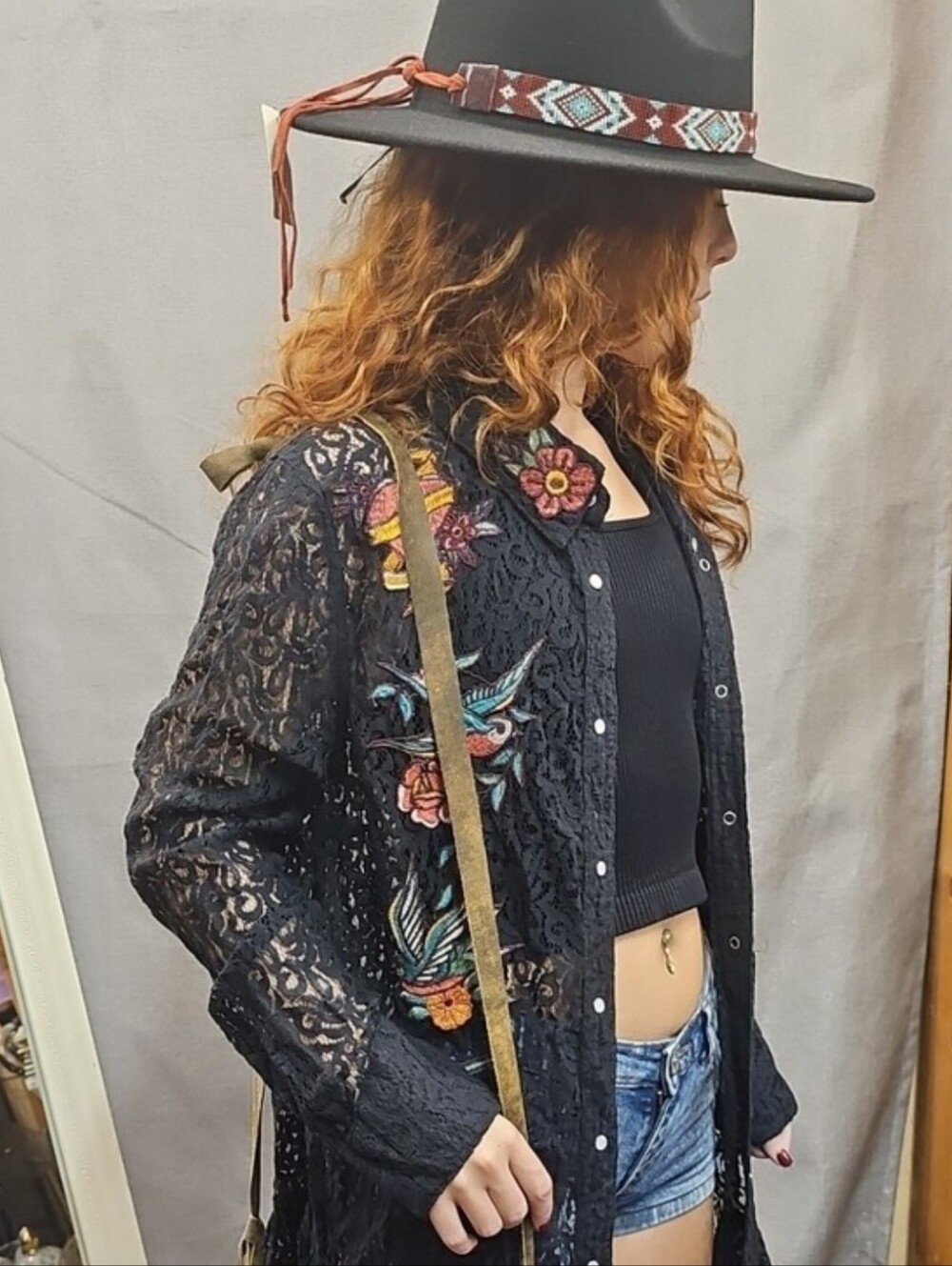 Double D Ranch Black Lace Dress Jacket Coverup S Western Lace Tattoo Cowgirl - Picture 14 of 14